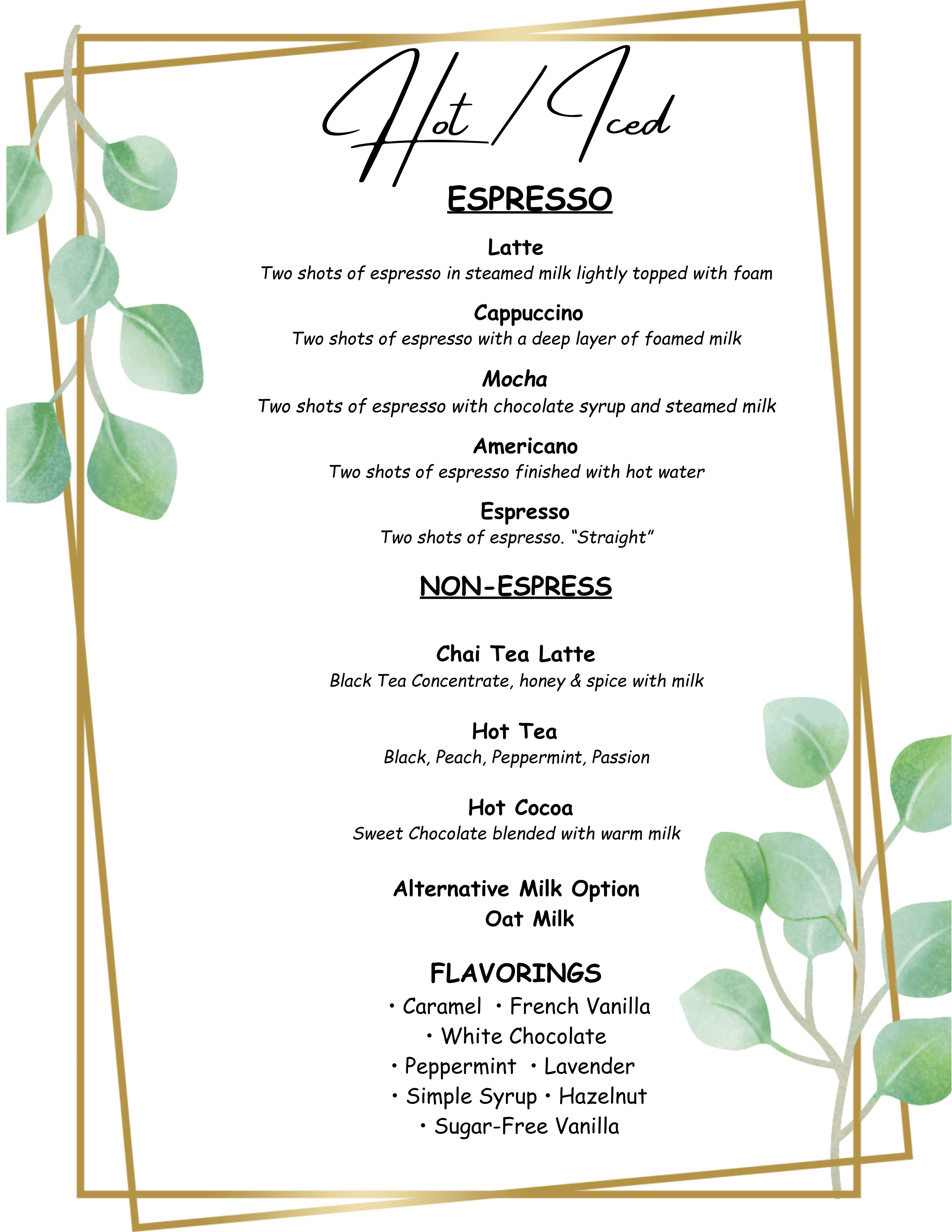Delightful Bean Coffee Menu